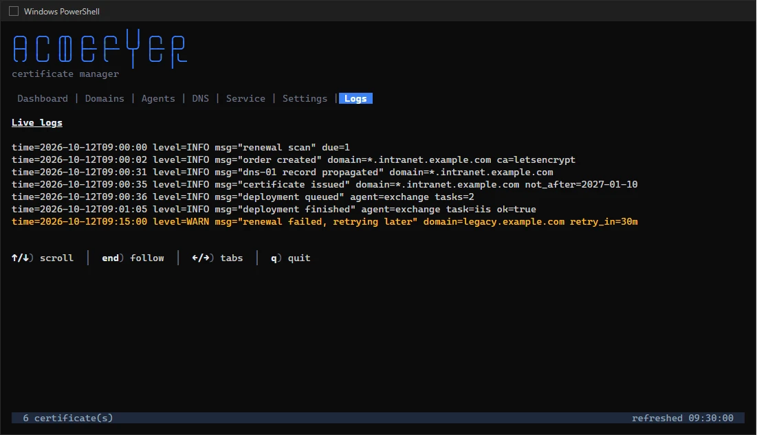 The log in the console window